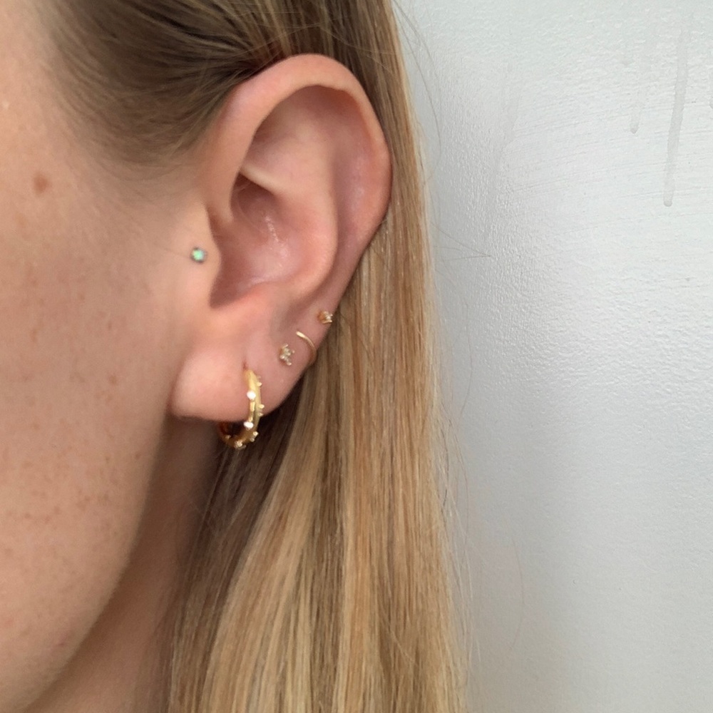 Delicate Gold CZ diamond gold hoop hoops earrings glam pave dainty